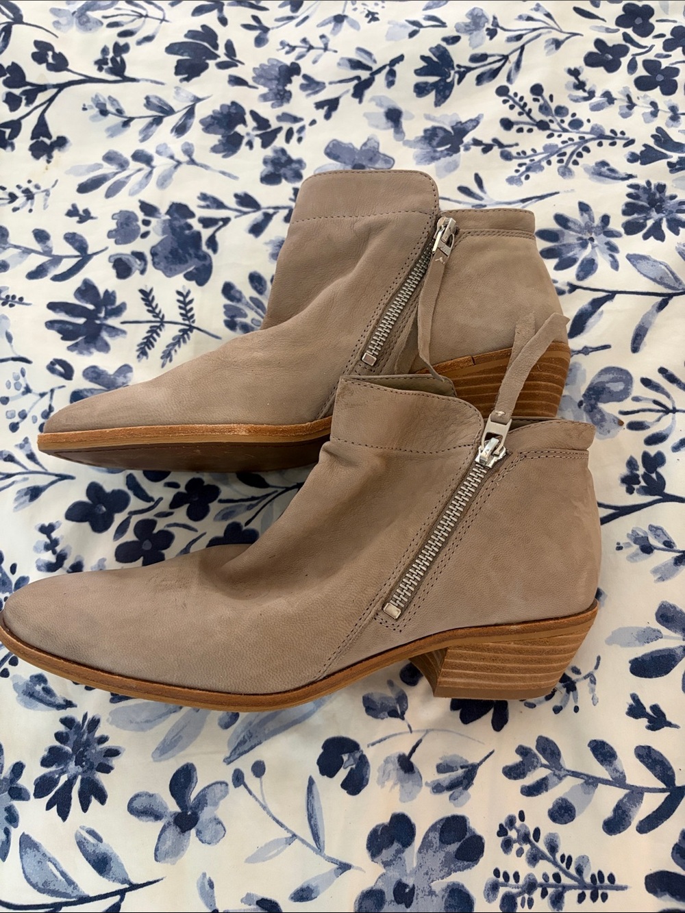 Sam Edelman Taupe Suede Side-Zip Ankle Booties